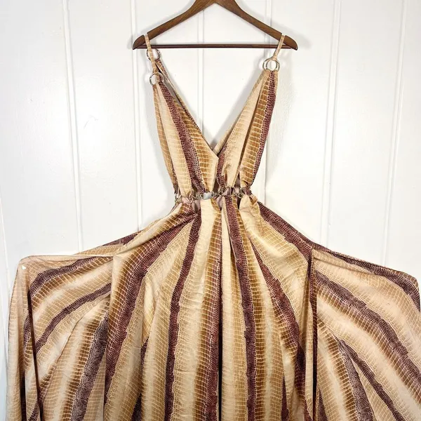 ASOS Boho Maxi Halter Chain Waist Reptile Snake Print Side Splits Dress Sz 8 - Image 3