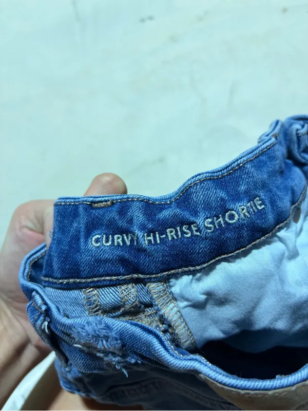 American Eagle Outfitters curvy hi-rise shortie Distressed Blue Denim Short 00 - Image 9