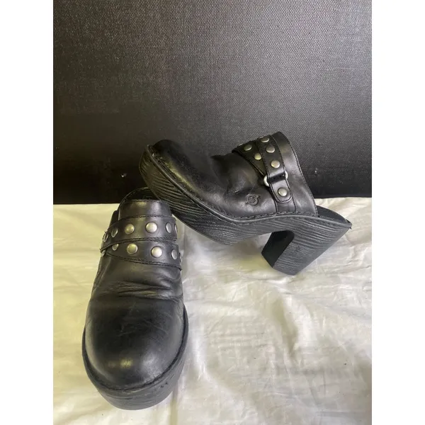 Born Women's Black Leather Mules/ Shoes/ Chunky Heel 3.75 heel Size 9 SKU 2862 - Image 3