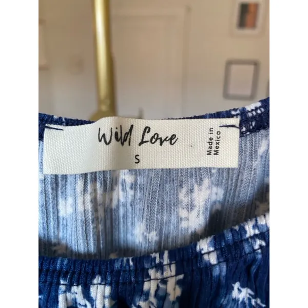 Wild Love Crop Top Blue‎ Ditsy Floral Smocked Off-Shoulder Cottagecore Feminine - Image 5