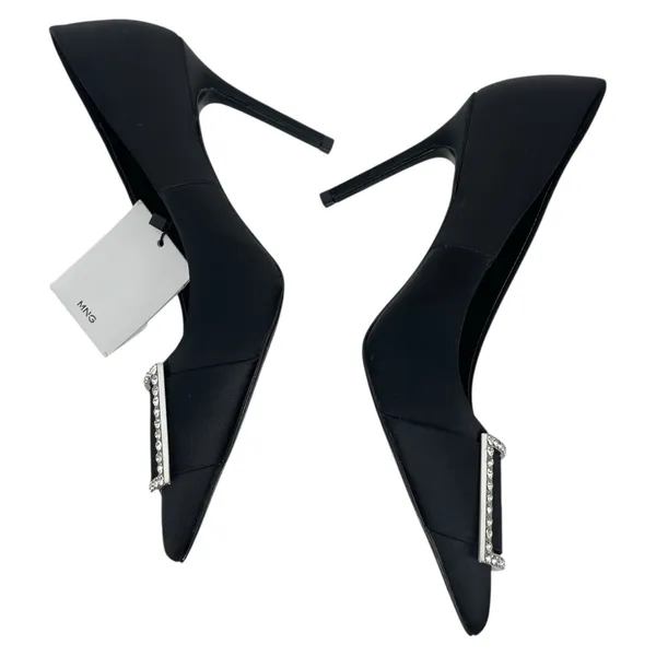 Mango Satin Pointed Toe Heel Pump with Buckle Black Size 37/ 6.5 - Image 8