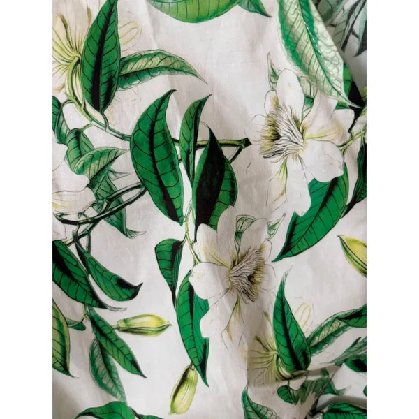Boston Proper Floral Leaf Print Tiered Ruffle Sleeve Wrap Top Green White S - Image 2