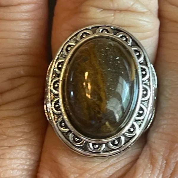 Tigers eye stone silver ring size 8.75 - Image 9