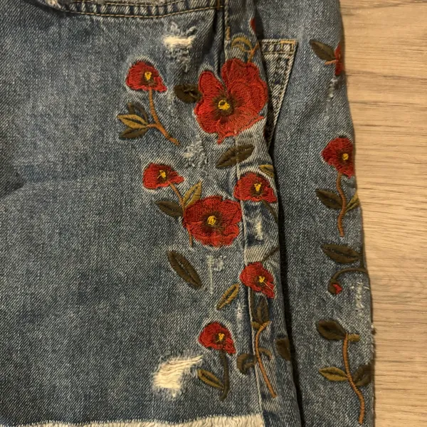 Zara size Medium denim skirt with floral details - Image 4