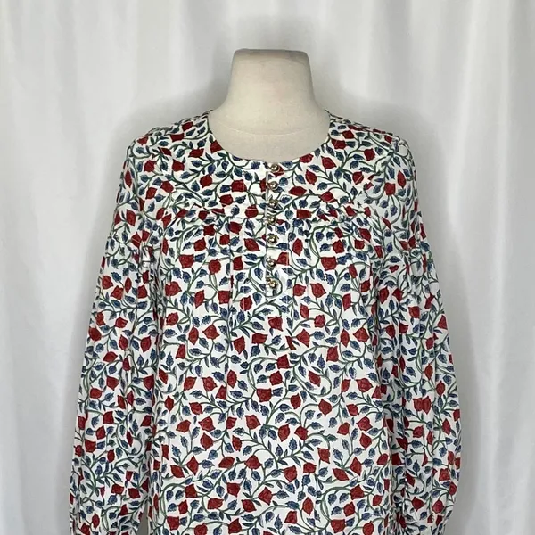 NWT!! J. CREW Shirred Popover Top Blouse Rosewood Floral‎ Preppy Buttons X-Small - Image 3