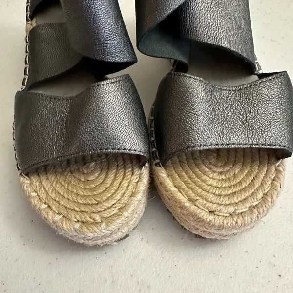 Eileen Fisher Wedge Sandals Pewter 5.5 Women Espadrille Platform Metallic Lthr - Image 8