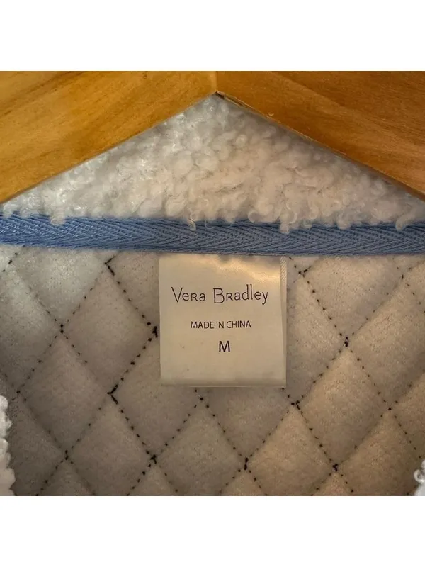 Vera Bradley Teddy Fleece Plaid Quarter Zip Pullover White Size M Casual Top - Image 4