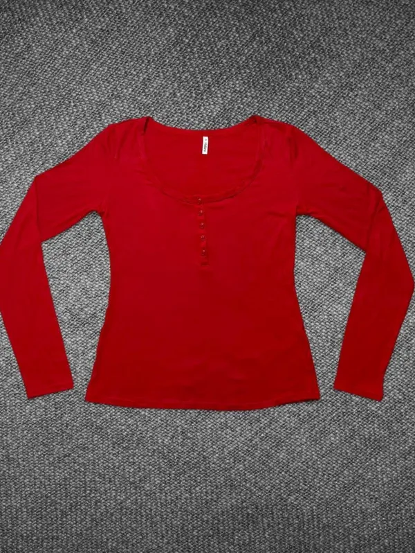 Halara Red Fitted Long Sleeve Henley Top Size S NWT - Image 7