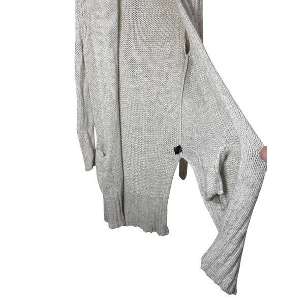 360 Cashmere‎ Wool Blend Open Front Cardigan Oatmeal Grey Chunky Knit Small - Image 4