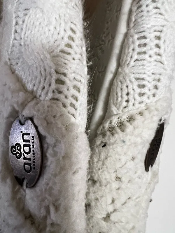 Aran Cream/White Cable Knit Sherpa Slip-On Slippers Size M 7-8 - Image 5