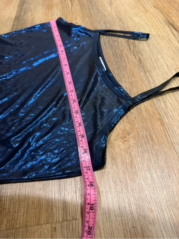 Y2K Metallic Blue Satin Cami with Thin Straps - Women's Top - Image 7