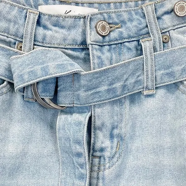 KanCan Denim Mini Skirt Womens Medium Distressed Light Wash Belted Indie‎ Boho - Image 6