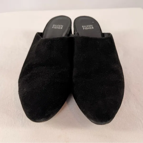 Eileen Fisher Sylvia Suede Block Heel Slip On Mules in Black Size‎ 9 - Image 4