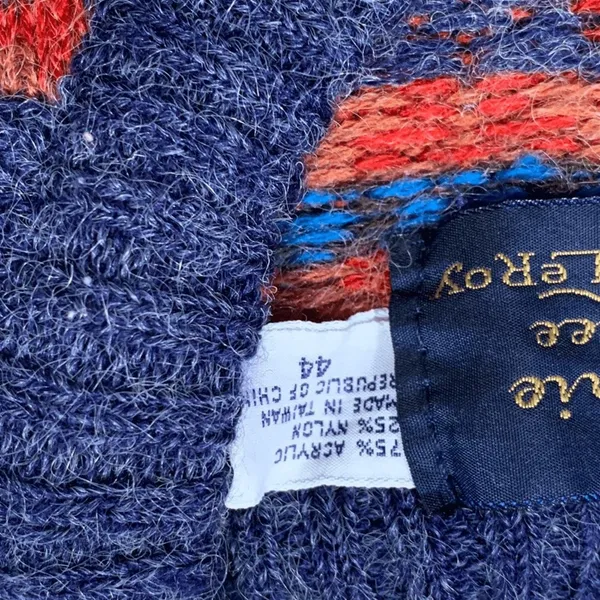 Vintage Fair‎ Isle Cardigan Sweater Navy Red Nordic Preppy Medium Heritage Knit - Image 9