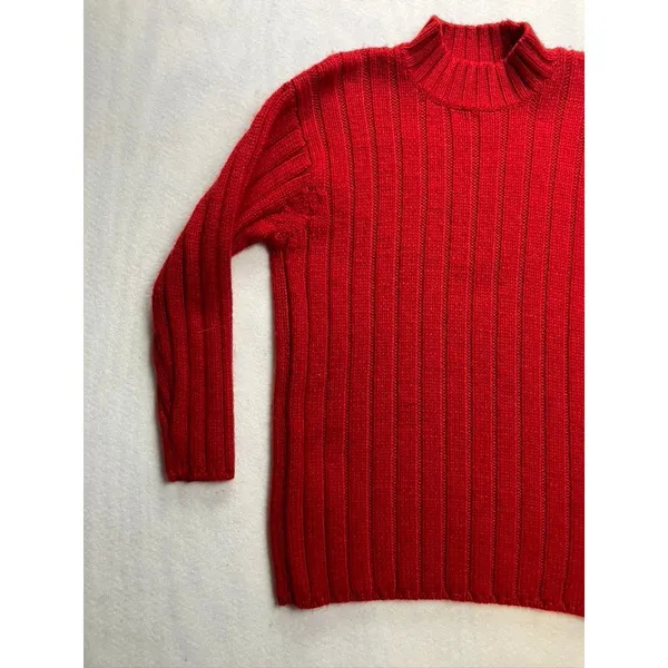 Jones New York Sport‎ Red Ribbed Wool Blend Mock Neck Sweater Womens Small - Image 5
