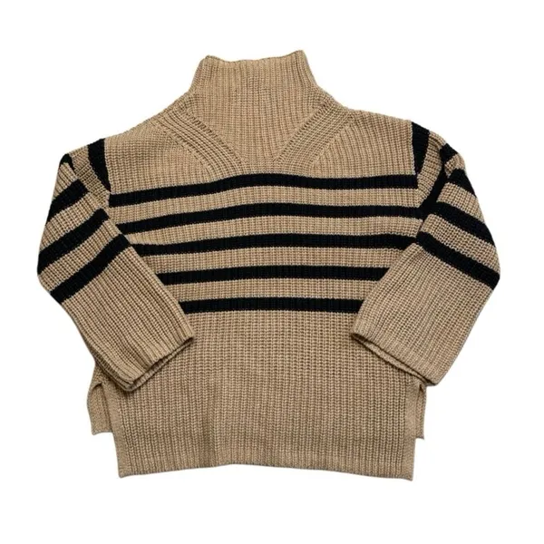Old Navy Mock-Neck Tunic Sweater Knit Tan and Black Stripe XS - Image 4