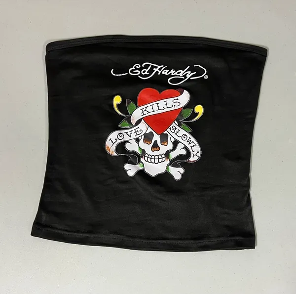 Ed Hardy ‘Love Kills Slowly’ Skull Heart Graphic Tube Top Shirt Tee Size S ♥️✨ - Image 2