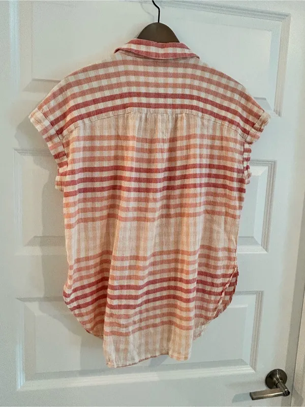 Madewell Central Tunic Shirt White Pink Gingham Size M - Image 9