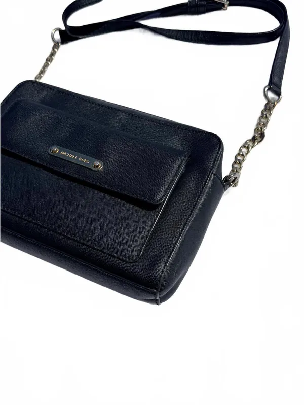 Michael Kors Black Pebbled Leather Crossbody Bag Shoulder Chain Purse Medium MK - Image 5