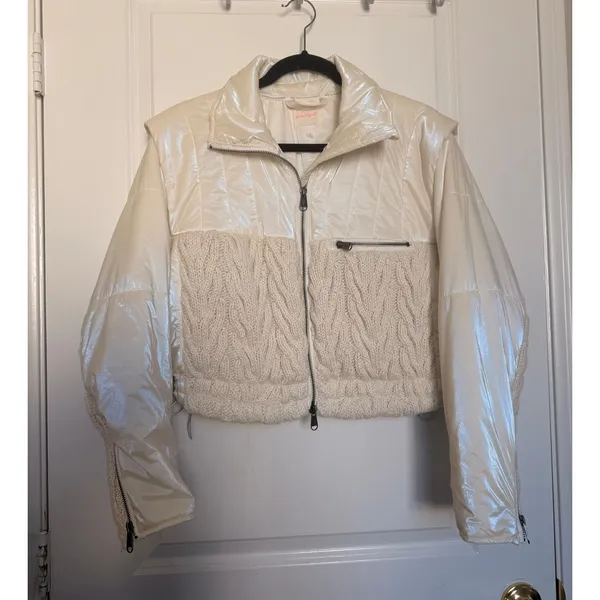 Free People Puffer Jacket Knit With It Quilted Knitted Ivory XS $298 Ski Winter‎ - Image 2