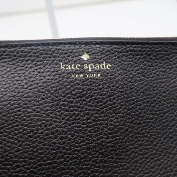 Kate Spade Wallet Womens Large Slim Bifold Black Pebbled Leather Gold Logo Exc - Image 2