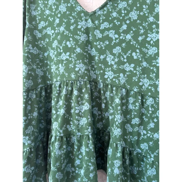 True Craft Green Floral Tiered V Neck Long Sleeve Peplum Blouse Top‎ XL - Image 2