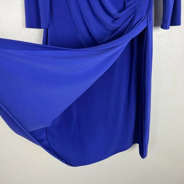 Lauren Ralph Lauren Dress 14 Purple‎ Faux Wrap Ruched Flattering Draped Classic - Image 6