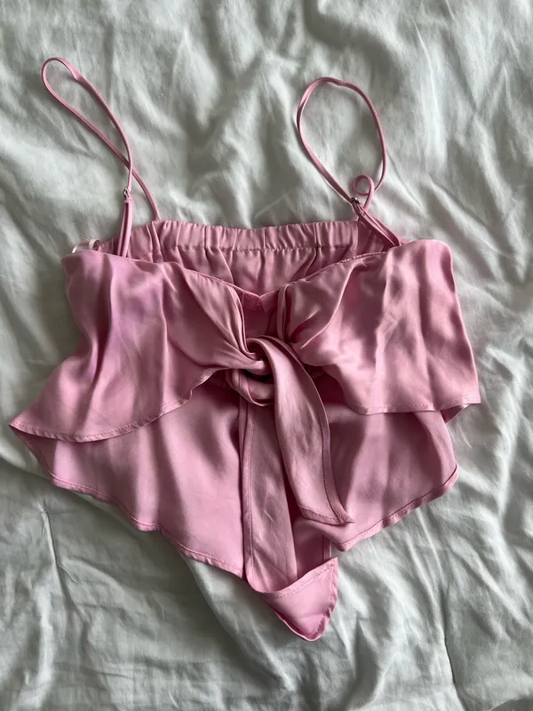 Zara Pink Asymmetric Handkerchief Hem Crop Top - Image 3