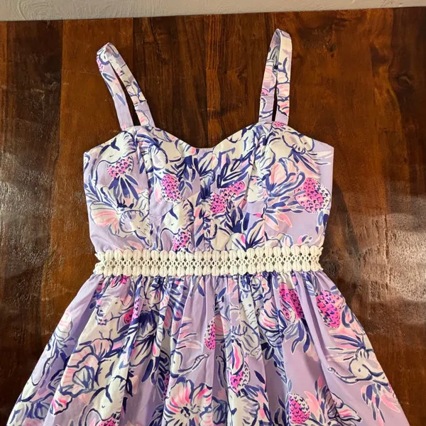 Lilly Pulitzer Purple Floral Elephant Print Cotton Fit Flare Dress 00 Sweetheart - Image 10