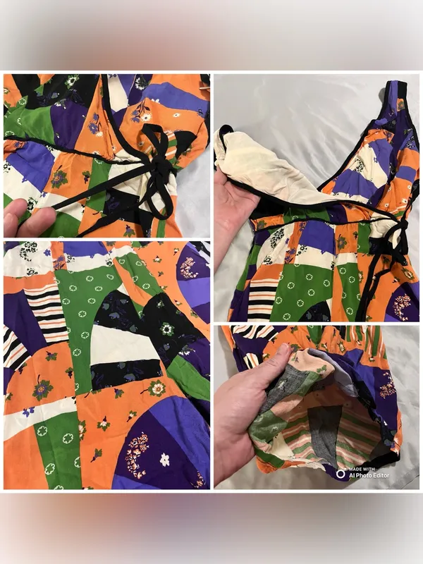 Urban Outfitters Patchwork Boho Surplice Wide Leg Jumpsuit Sz 6 Festival - Image 8