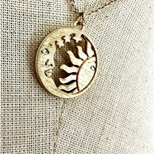 Gold tone Sun and Moon Disc Necklace - Image 3
