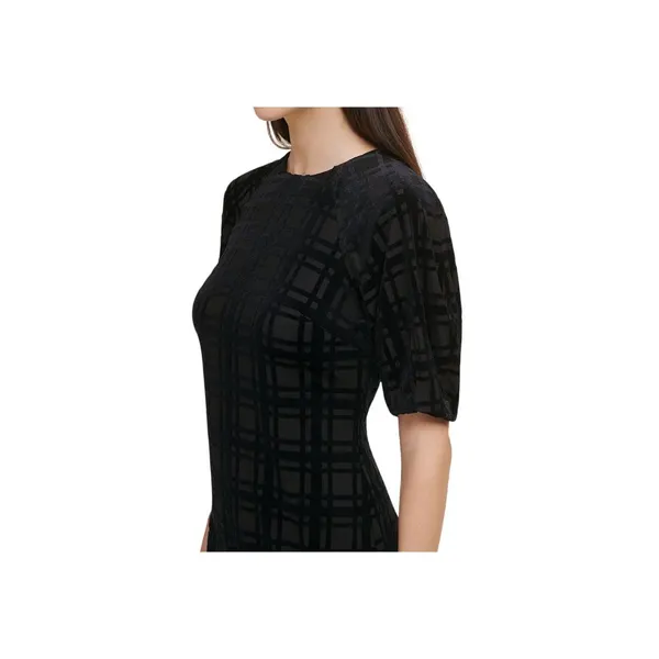 NWT Tommy Hilfiger Womens Burnout Velvet Plaid Dress A1IK2KLA Black 6 - Image 4