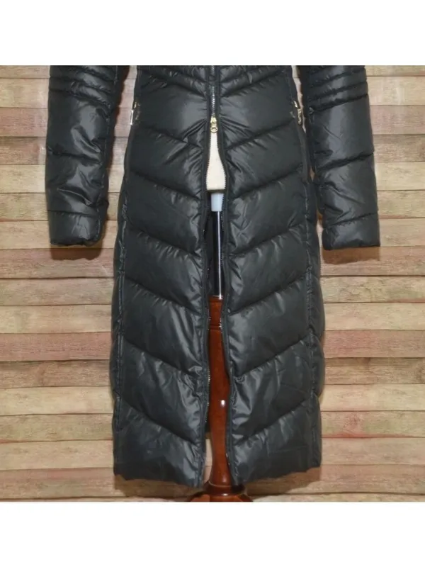 Gallery New York Womens L Long Maxi Puffer Coat Black Faux Fur Hood Quilted - Image 12