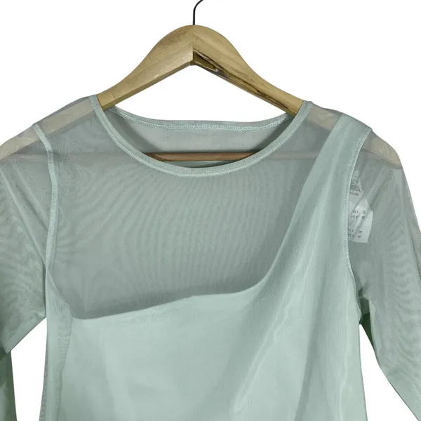 NWT Abercrombie & Fitch Mesh Asymmetric Solid Top Mint Green Y2K Sheer Size M - Image 3