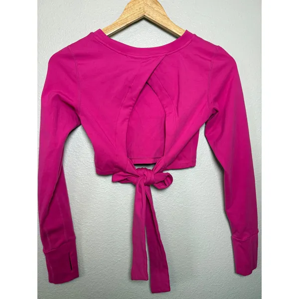 Mono‎ B Long Sleeve Wrap Crop Top Hot Pink Athletic Workout Athleisure Size S - Image 5