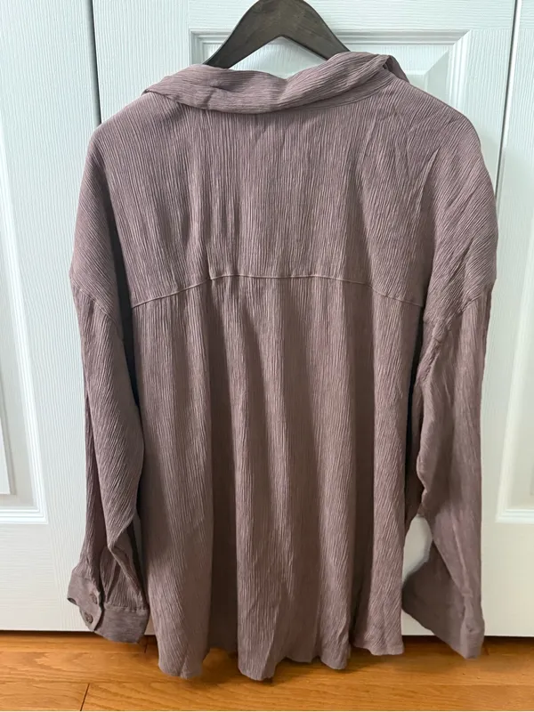 Abercrombie & Fitch Oversized Crinkle Gauze Rayon Button Down in Taupe - Image 3