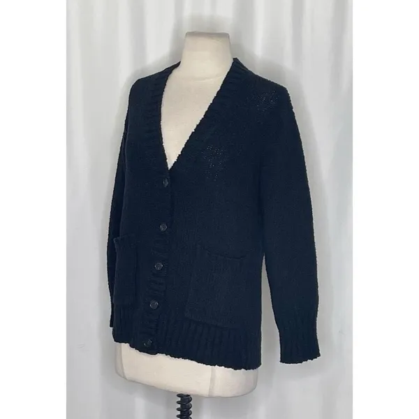 NWT!! J. CREW Marina V-Neck Cardigan Sweater Pockets Solid Black‎ Preppy Medium - Image 6