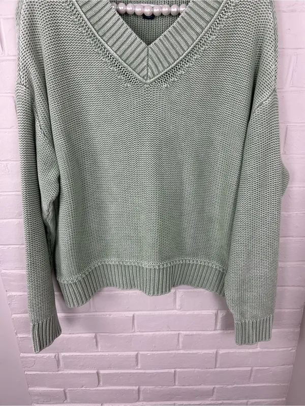 American Eagle Light Green Cotton Knit Sweater Size XS - Image 4