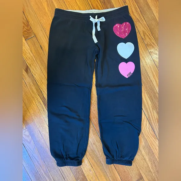 PINK Victoria's Secret Vintage Black Joggers with Heart Accents - Image 2