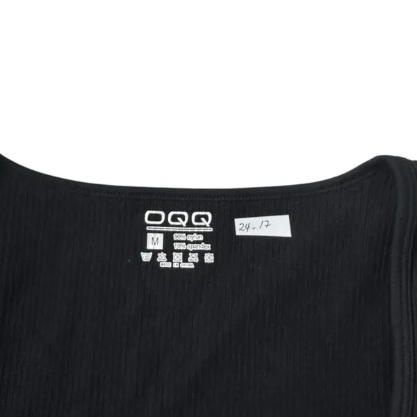 OQQ Women Black Ribbed Long Sleeve Jumpsuit Square Neck Thumbhole Medium | 24-17 - Image 3