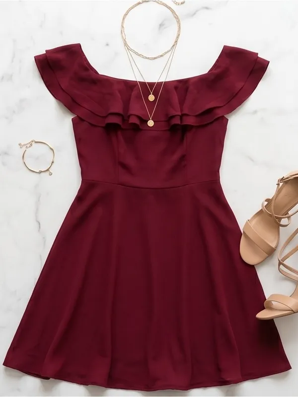 Lulu's Burgundy Off-Shoulder Ruffle Midi Dress - Image 3