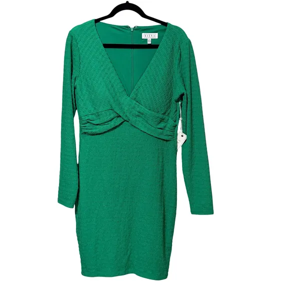 Siena Womens Green Textured Long Sleeve Surplice V-Neck Sheath Dress Size 10 NWT - Image 3