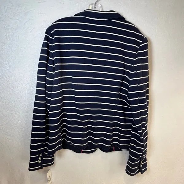 Charter Club Womens Navy Blue White Striped Knit‎ Blazer Jacket XL - Image 2