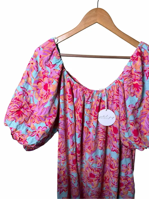 Petal + Pup Leyden Pink Floral Puff Sleeve Midi Dress US 8 NWT - Image 4