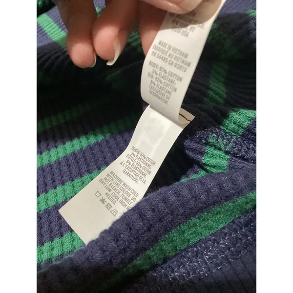 OFFLINE by Aerie Womens Waffle Knit Striped Oversized Top Navy Green Medium - Image 5