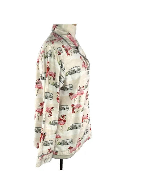 Nick and Nora Sz Small Pajama Set Womens Pink Drawstring Pockets Camper Flamingo - Image 11