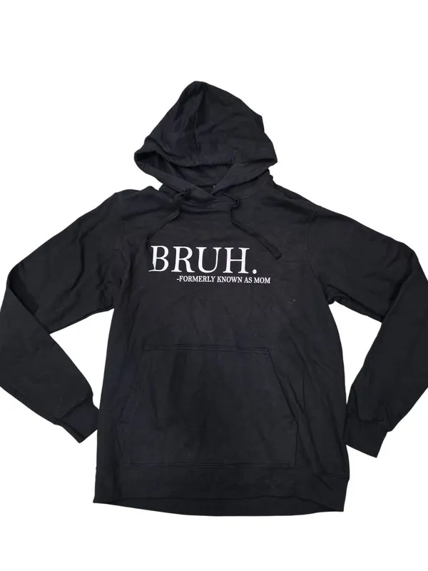 Bruh. Formerly Known As Mom Black Hoodie Pullover M Port & Company Unisex - Image 4