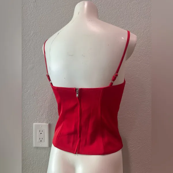 NEW Revolve NBD Silk Lipstick Red Cross Strap Bustier Corset XS 2 - Image 3