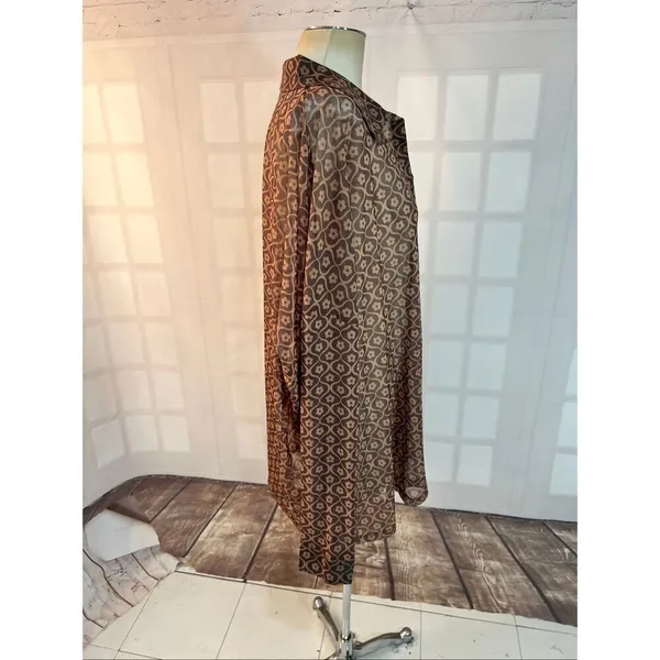 ASOS Design Brown Geometric Floral Print Semi Sheer Long Sleeve Blouse Size 24 - Image 4