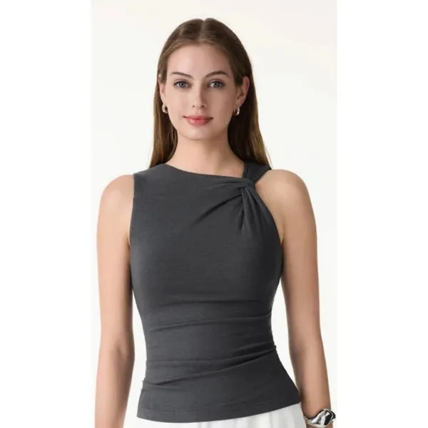 OGLmove Navy Blue Asymmetric Neckline Sleeveless Tank Top Size XS New NWT - Image 2